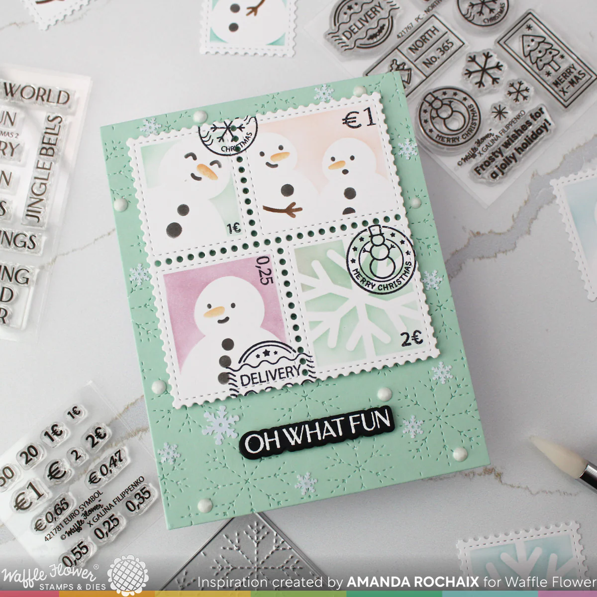 Bild 14 von Waffle Flower Postage Collage Snowman Stencil - Briefmarken-Schablone Schneemann