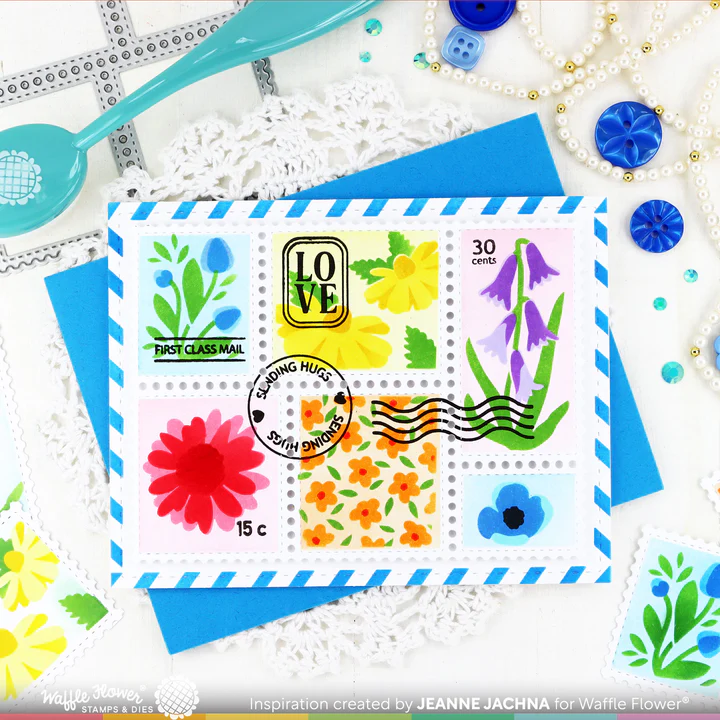 Bild 9 von Waffle Flower Postage Collage Wild Flower Stencil - Briefmarken-Schablone Blumen