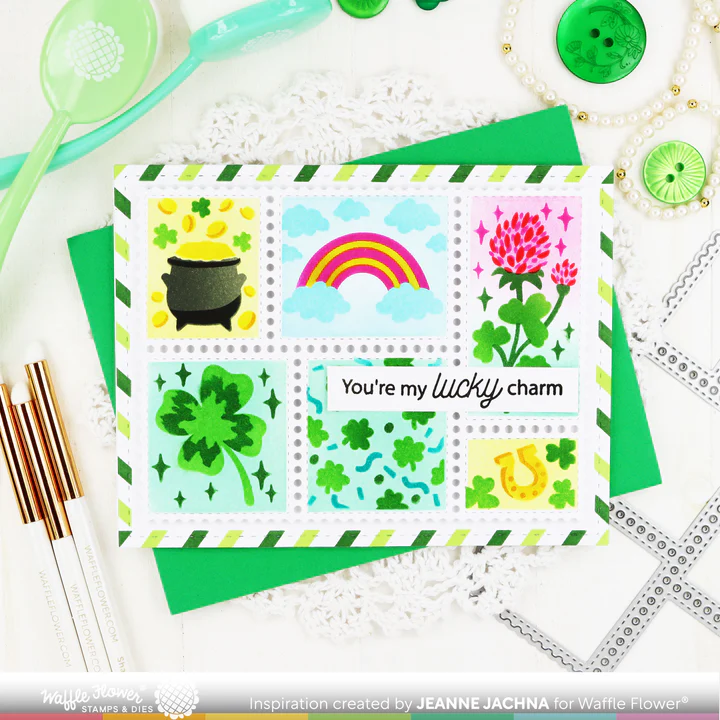 Bild 10 von Waffle Flower Postage Collage Lucky Stencil - Briefmarken-Schablone Glück