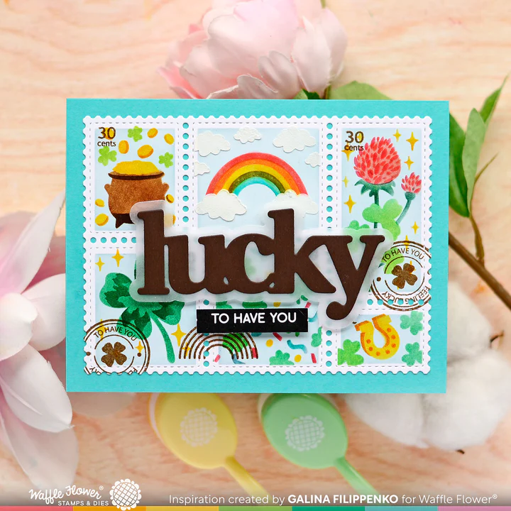 Bild 3 von Waffle Flower Postage Collage Lucky Stencil - Briefmarken-Schablone Glück