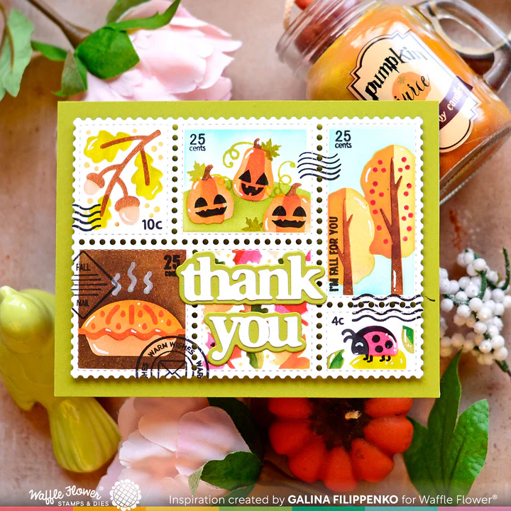Bild 5 von Waffle Flower Postage Collage Fall Stencil - Briefmarken-Schablone Herbst