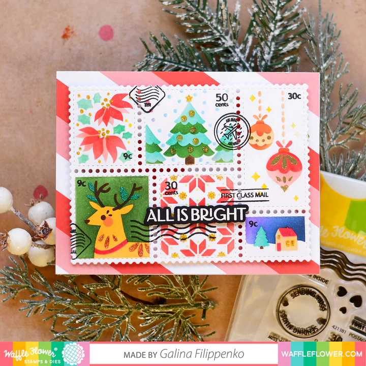 Bild 10 von Waffle Flower Postage Collage Christmas  Stencil - Briefmarken-Schablone Weihnachten