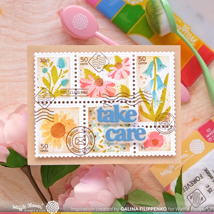 Bild 3 von Waffle Flower Postage Collage Wild Flower Stencil - Briefmarken-Schablone Blumen