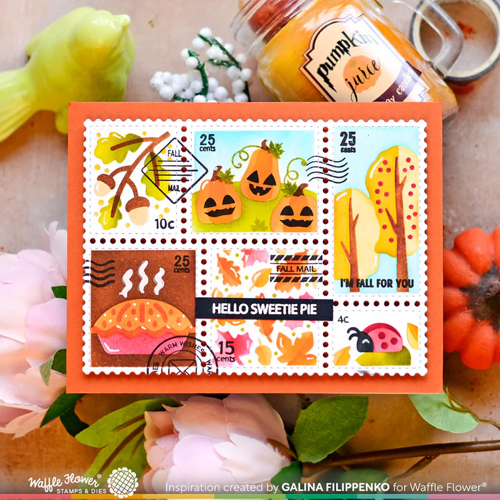 Bild 2 von Waffle Flower Postage Collage Fall Stencil - Briefmarken-Schablone Herbst