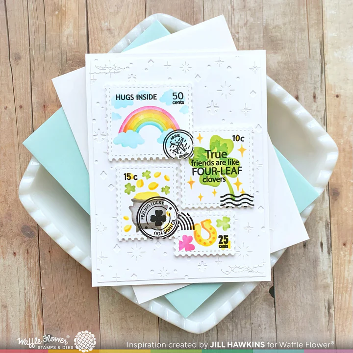 Bild 9 von Waffle Flower Postage Collage Lucky Stencil - Briefmarken-Schablone Glück