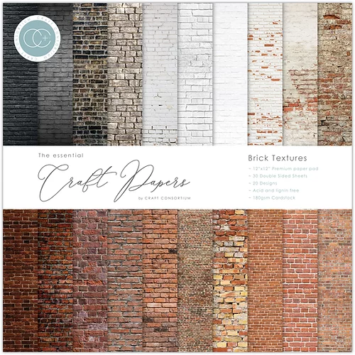 Craft Consortium - Essential Craft Papers 12x12 Inch Paper Pad - Brick Textures - Papierblock