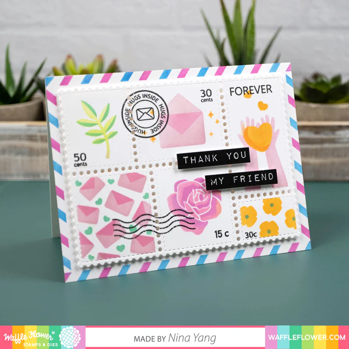 Bild 5 von Waffle Flower Postage Collage Everyday  Stencil - Briefmarken-Schablone allgemein