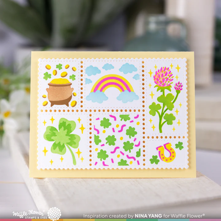Bild 5 von Waffle Flower Postage Collage Lucky Stencil - Briefmarken-Schablone Glück