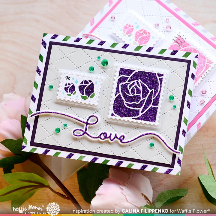 Bild 12 von Waffle Flower Postage Collage Rose Stencil - Briefmarken-Schablone Rose