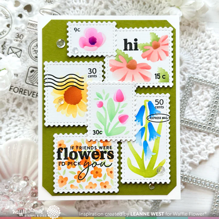 Bild 10 von Waffle Flower Postage Collage Wild Flower Stencil - Briefmarken-Schablone Blumen