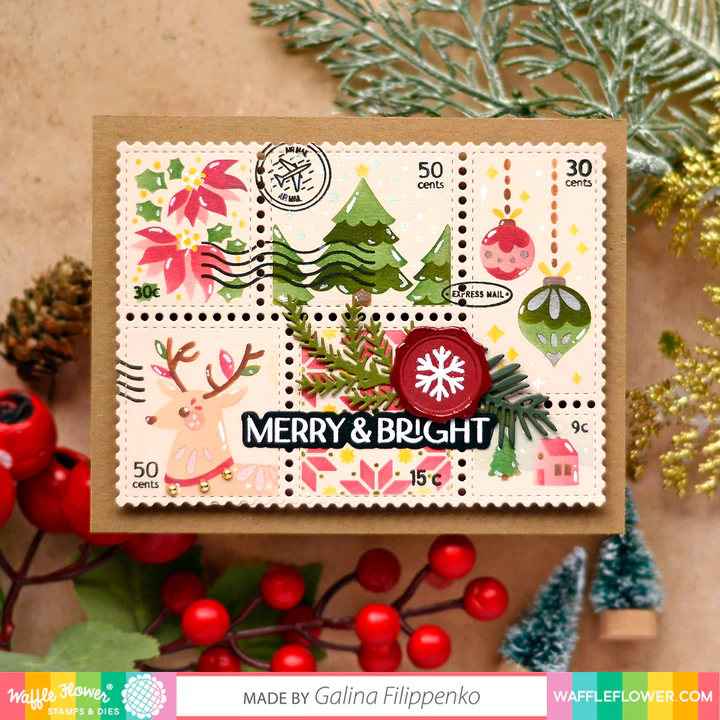Bild 2 von Waffle Flower Postage Collage Christmas  Stencil - Briefmarken-Schablone Weihnachten
