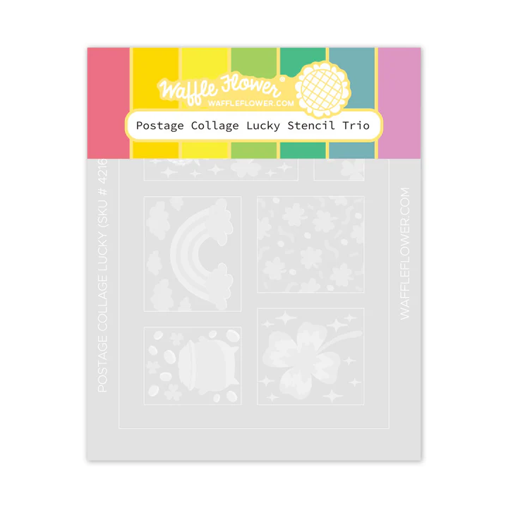 Bild 1 von Waffle Flower Postage Collage Lucky Stencil - Briefmarken-Schablone Glück