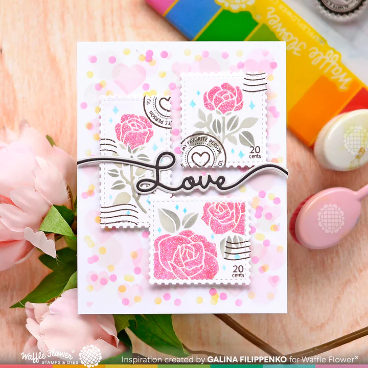 Bild 3 von Waffle Flower Postage Collage Rose Stencil - Briefmarken-Schablone Rose