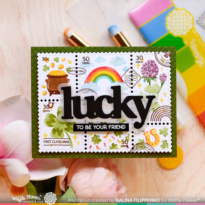 Bild 4 von Waffle Flower Postage Collage Lucky Stencil - Briefmarken-Schablone Glück