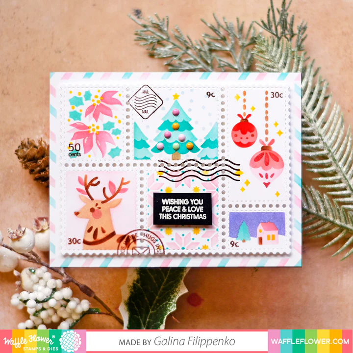 Bild 5 von Waffle Flower Postage Collage Christmas  Stencil - Briefmarken-Schablone Weihnachten