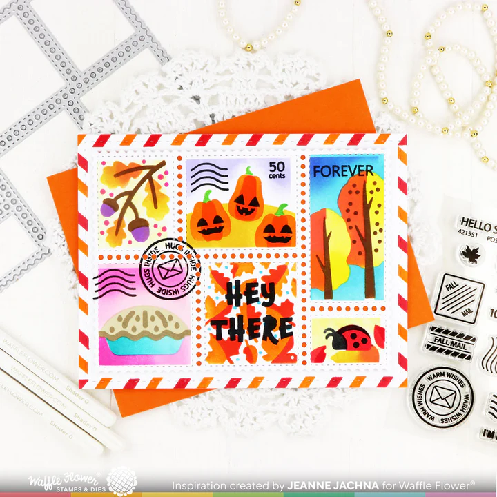 Bild 6 von Waffle Flower Postage Collage Fall Stencil - Briefmarken-Schablone Herbst