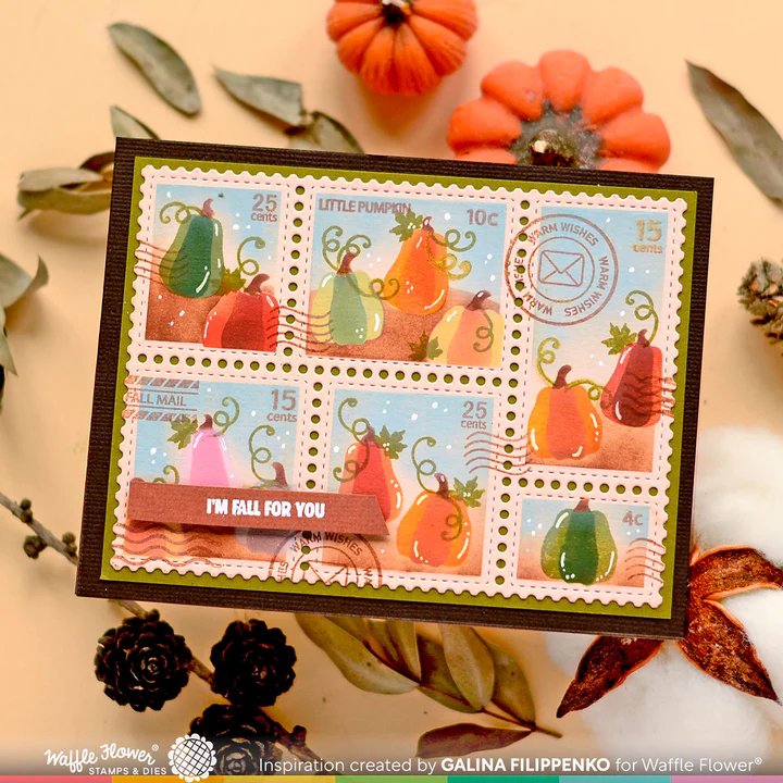 Bild 9 von Waffle Flower Postage Collage Fall Stencil - Briefmarken-Schablone Herbst