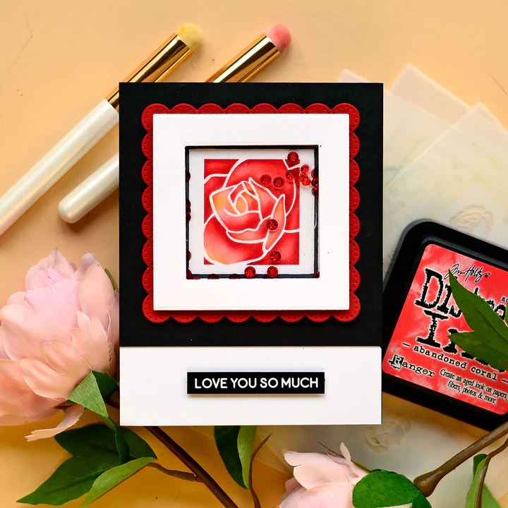 Bild 9 von Waffle Flower Postage Collage Rose Stencil - Briefmarken-Schablone Rose