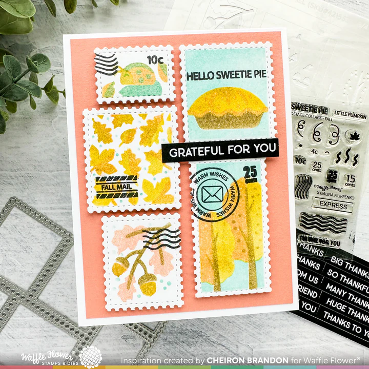 Bild 7 von Waffle Flower Postage Collage Fall Stencil - Briefmarken-Schablone Herbst