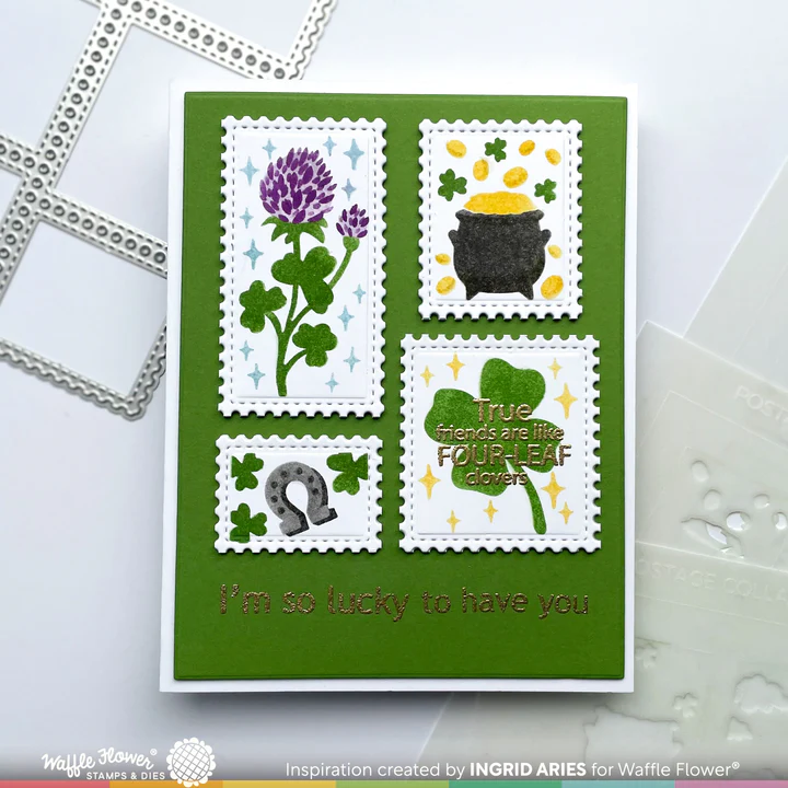 Bild 7 von Waffle Flower Postage Collage Lucky Stencil - Briefmarken-Schablone Glück